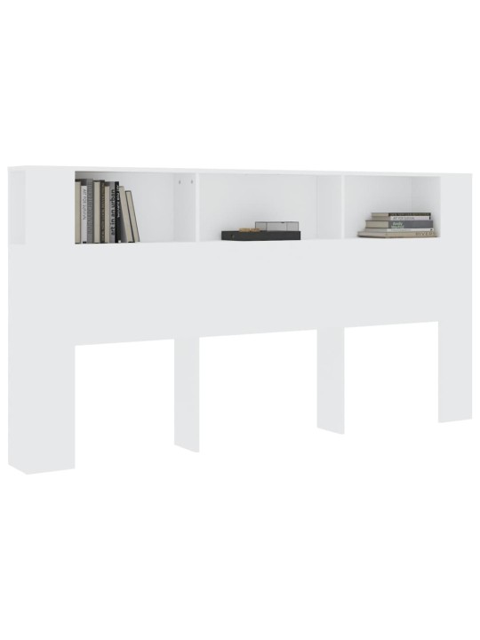 Gultas galvgalis ar plauktu, balts, 200x18,5x104,5 cm