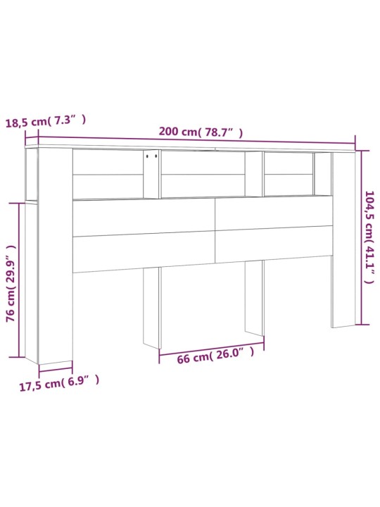 Gultas galvgalis ar plauktu, balts, 200x18,5x104,5 cm