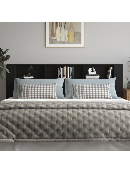 Gultas galvgalis ar plauktu, melns, 220x18,5x104,5 cm