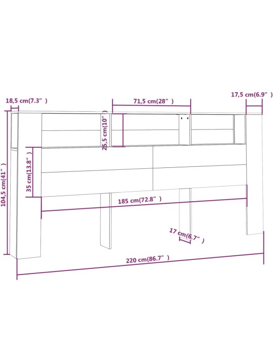 Gultas galvgalis ar plauktu, melns, 220x18,5x104,5 cm
