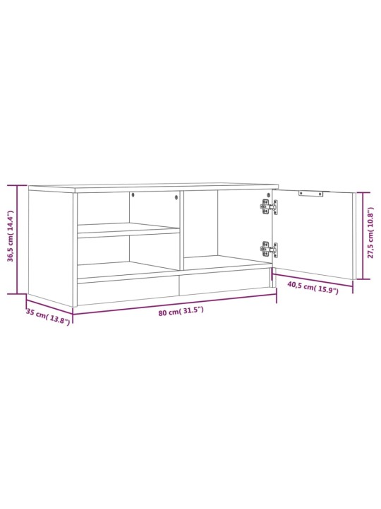 Tv skapītis, pelēka ozolkoka, 80x35x36,5 cm, inženierijas koks