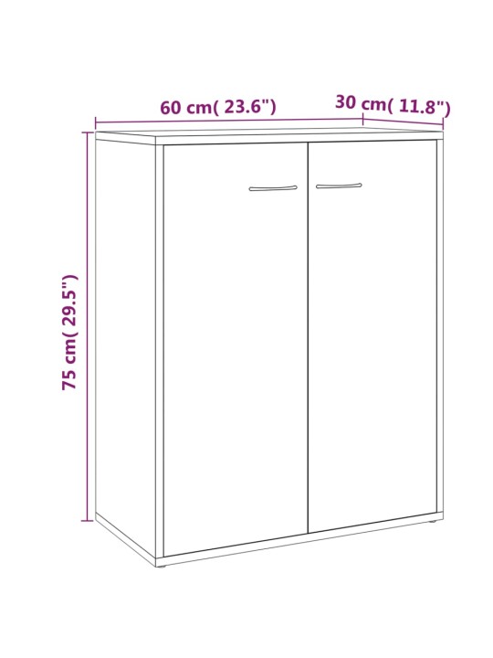 Kumode, pelēka ozola krāsa, 60x30x75 cm, inženierijas koks
