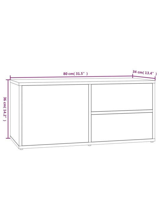 Tv skapītis, pelēka ozolkoka, 80x34x36 cm, inženierijas koks