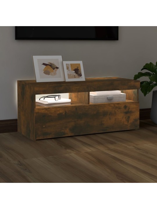 Tv skapītis ar led apgaismojumu, ozolkoka krāsa, 90x35x40 cm