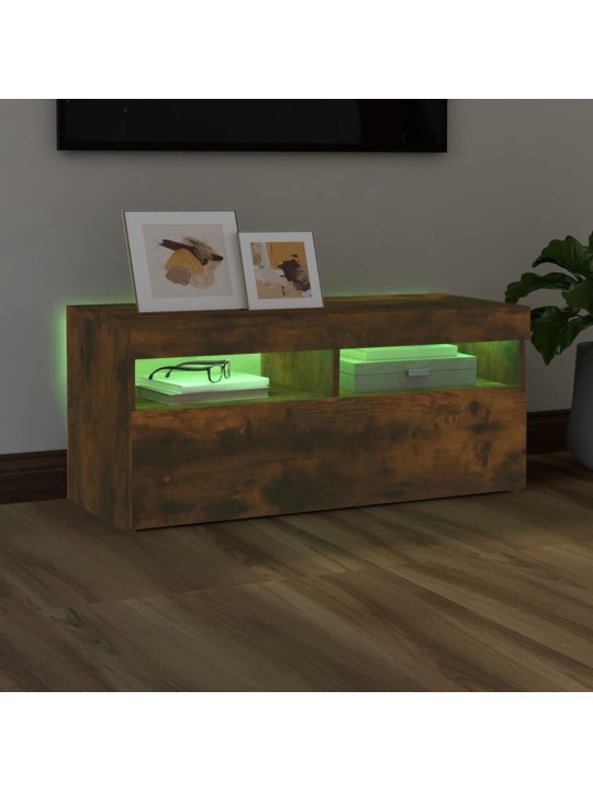 Tv skapītis ar led apgaismojumu, ozolkoka krāsa, 90x35x40 cm