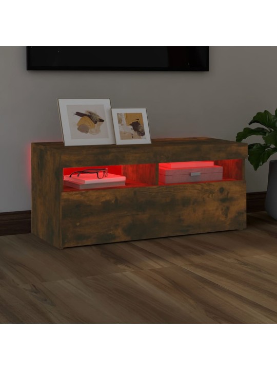 Tv skapītis ar led apgaismojumu, ozolkoka krāsa, 90x35x40 cm