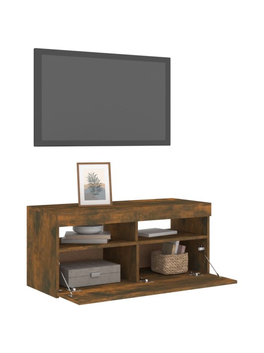 Tv skapītis ar led apgaismojumu, ozolkoka krāsa, 90x35x40 cm