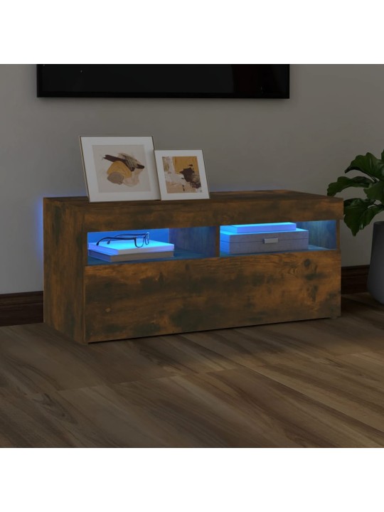 Tv skapītis ar led apgaismojumu, ozolkoka krāsa, 90x35x40 cm