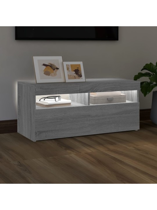 Tv skapītis ar led lampiņām, pelēka ozolkoka krāsa, 90x35x40 cm