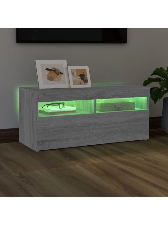 Tv skapītis ar led lampiņām, pelēka ozolkoka krāsa, 90x35x40 cm