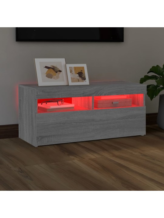 Tv skapītis ar led lampiņām, pelēka ozolkoka krāsa, 90x35x40 cm