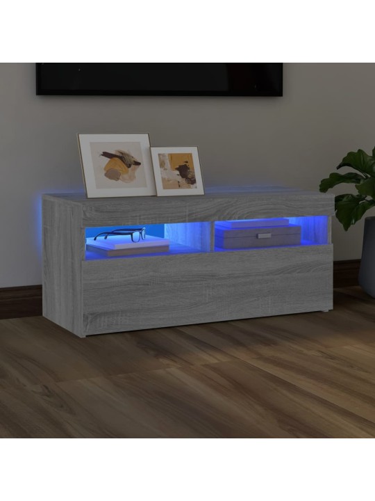 Tv skapītis ar led lampiņām, pelēka ozolkoka krāsa, 90x35x40 cm