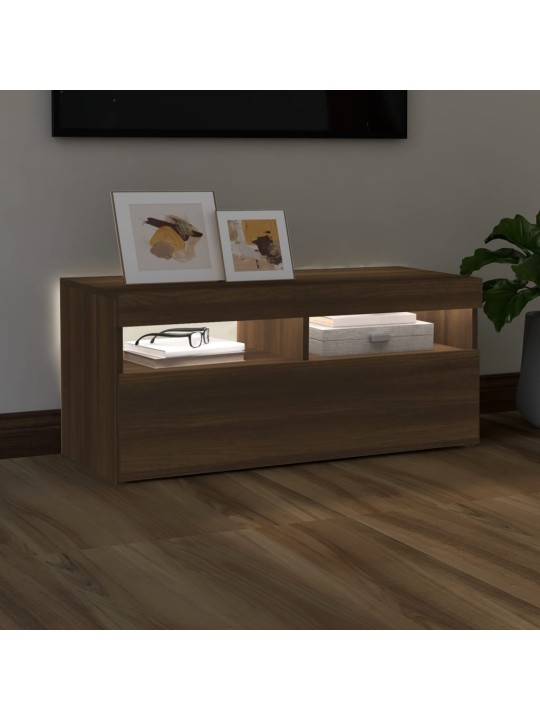 Tv skapītis ar led apgaismojumu, ozolkoka krāsa, 90x35x40 cm