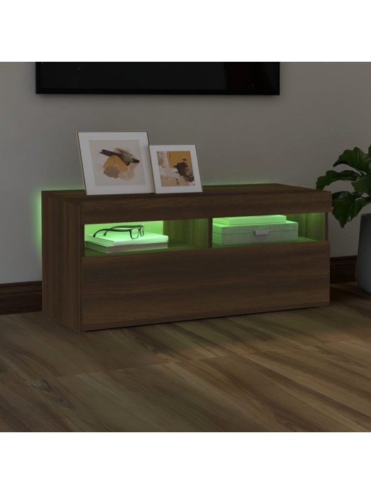 Tv skapītis ar led apgaismojumu, ozolkoka krāsa, 90x35x40 cm