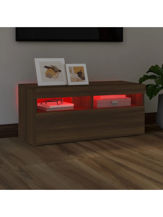 Tv skapītis ar led apgaismojumu, ozolkoka krāsa, 90x35x40 cm