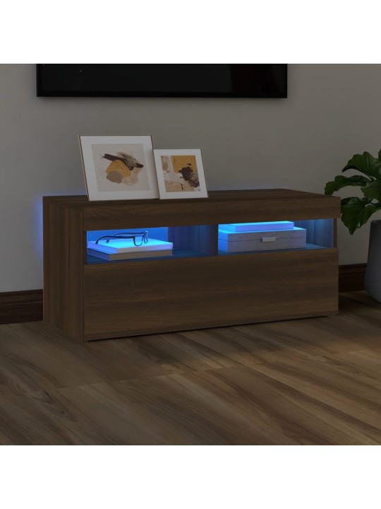 Tv skapītis ar led apgaismojumu, ozolkoka krāsa, 90x35x40 cm