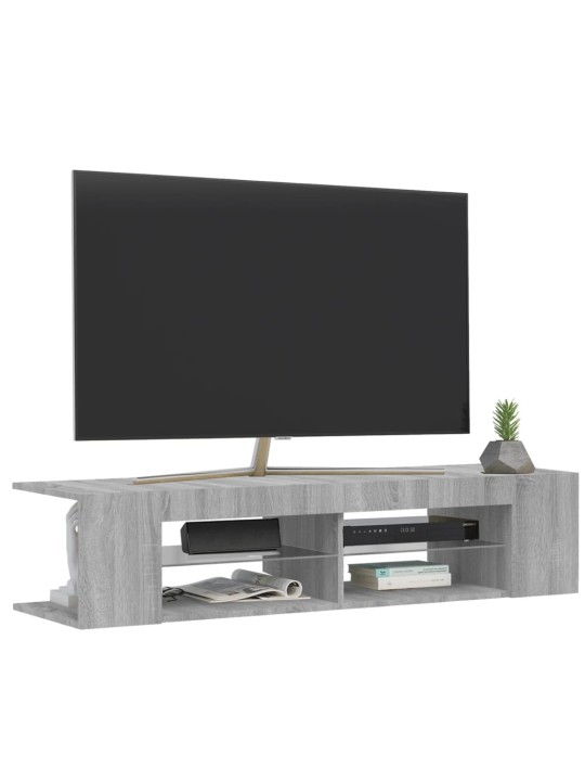 Tv galdiņš ar led lampiņām, pelēka ozolkoka, 135x39x30 cm