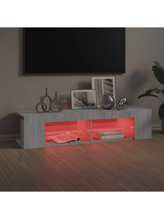 Tv galdiņš ar led lampiņām, pelēka ozolkoka, 135x39x30 cm