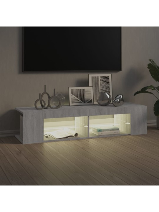Tv galdiņš ar led lampiņām, pelēka ozolkoka, 135x39x30 cm