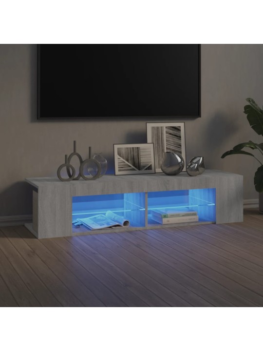 Tv galdiņš ar led lampiņām, pelēka ozolkoka, 135x39x30 cm