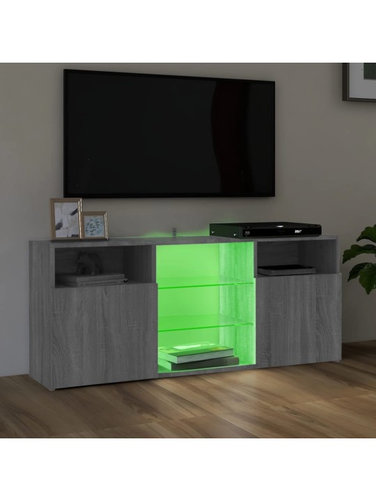 Tv galdiņš ar led lampiņām, pelēka ozolkoka, 120x30x50 cm