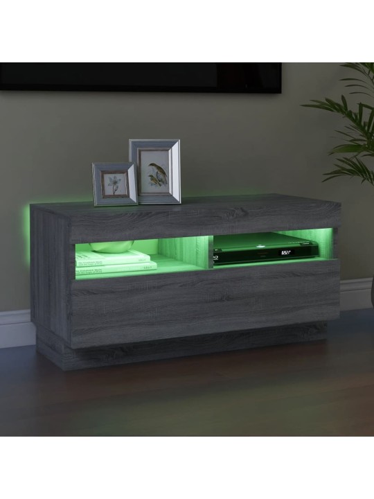 Tv skapītis ar led lampiņām, pelēka ozolkoka krāsa, 80x35x40 cm
