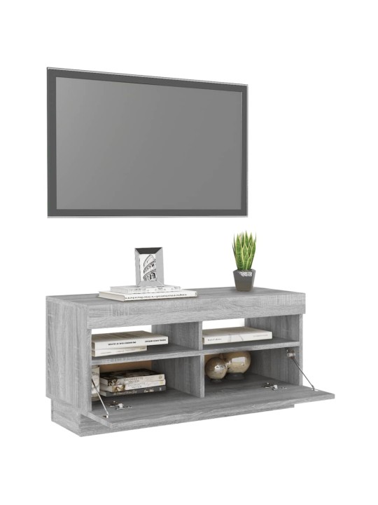 Tv skapītis ar led lampiņām, pelēka ozolkoka krāsa, 80x35x40 cm