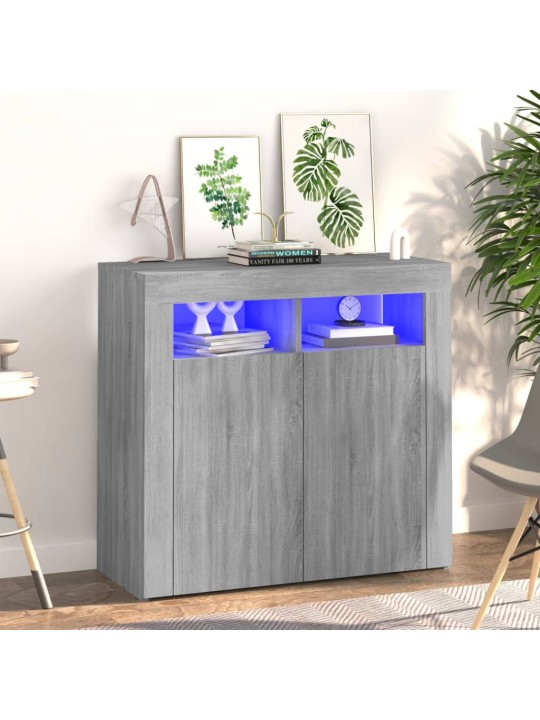 Kumode ar led lampiņām, pelēka ozolkoka krāsa, 80x35x75 cm