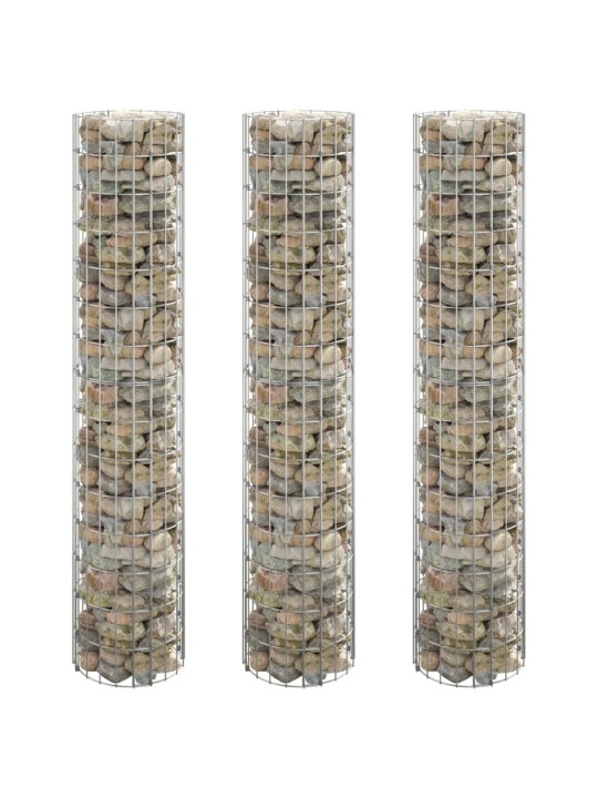 Gabioni, puķu kastes, 3 gab., apaļi, cinkots tērauds, ø30x150cm