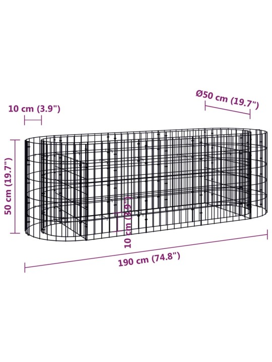 Gabions, augstā puķu kaste, cinkota dzelzs, 190x50x50 cm