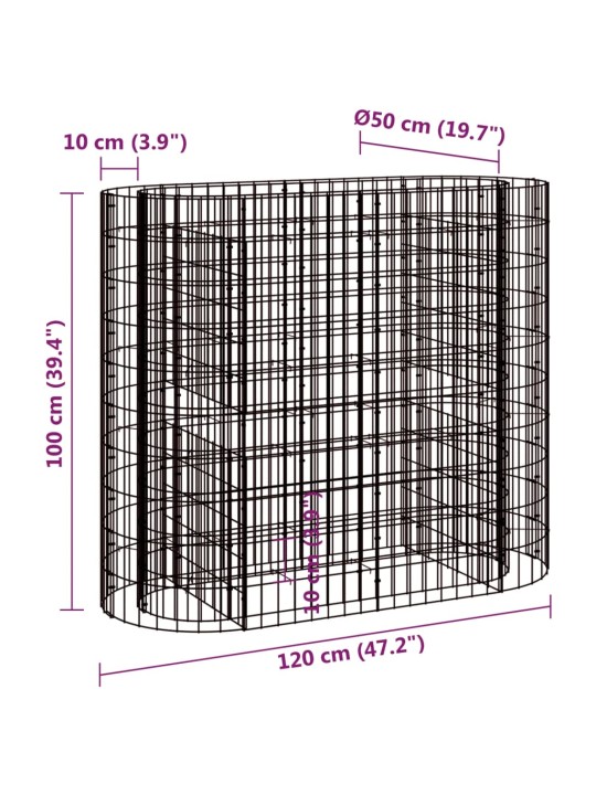Gabions, augstā puķu kaste, cinkota dzelzs, 120x50x100 cm