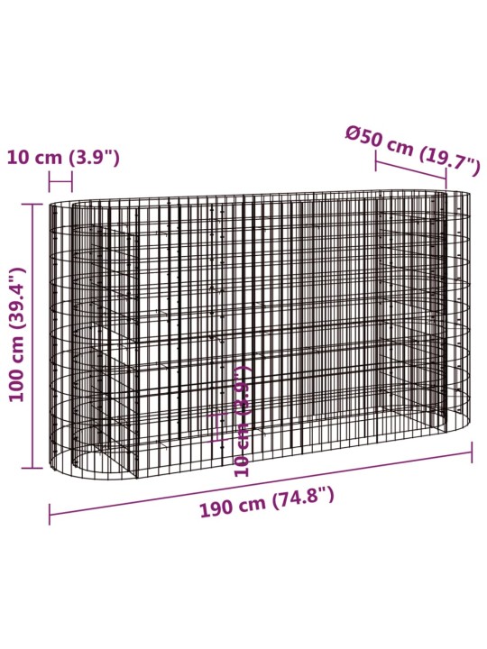Gabions, augstā puķu kaste, cinkota dzelzs, 190x50x100 cm