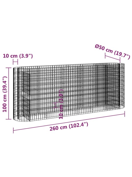 Gabions, augstā puķu kaste, cinkota dzelzs, 260x50x100 cm