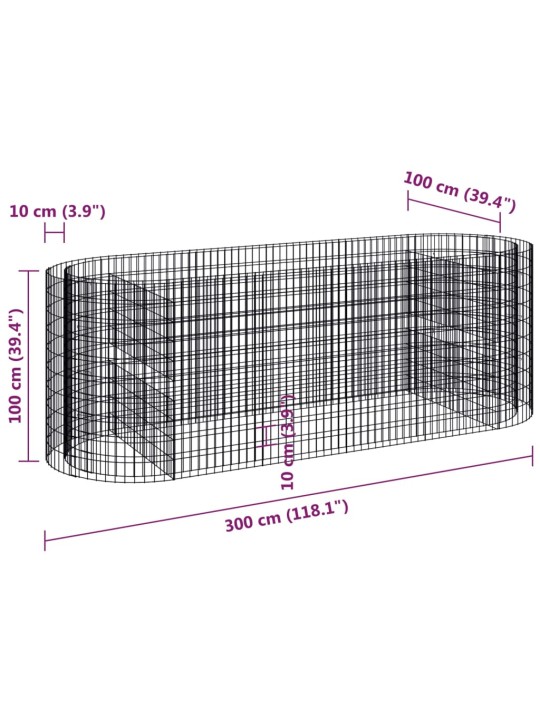 Gabions, augstā puķu kaste, cinkota dzelzs, 300x100x100 cm