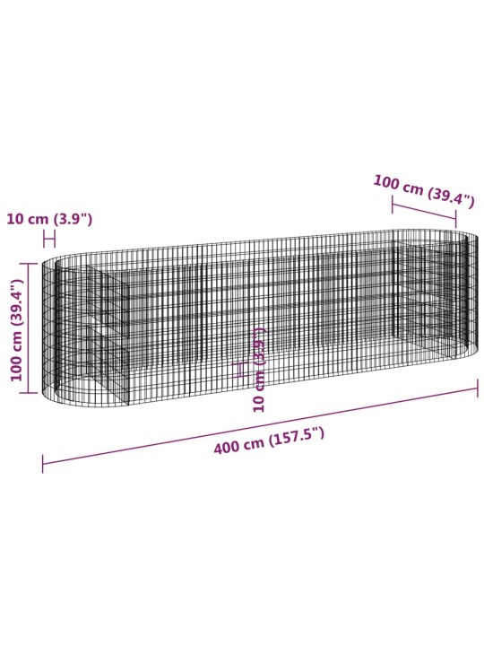 Gabions, augstā puķu kaste, cinkota dzelzs, 400x100x100 cm