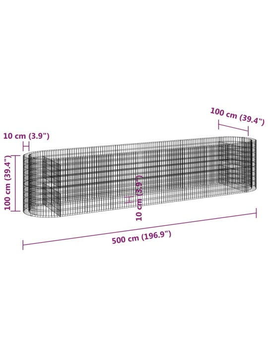 Gabions, augstā puķu kaste, cinkota dzelzs, 500x100x100 cm