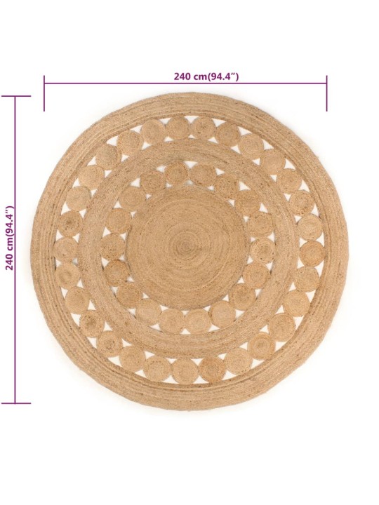 Paklājs, pīts dizains, apaļš, 240 cm, džuta