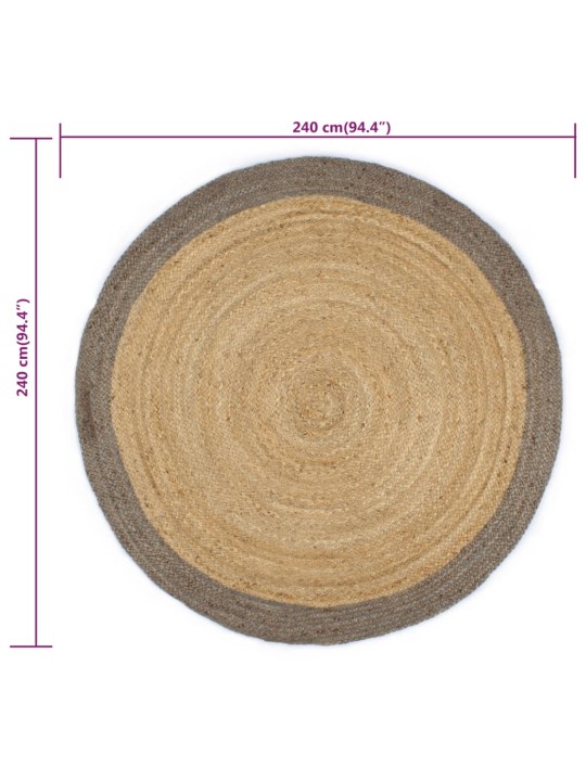 Paklājs ar pelēku malu, džuta, 240 cm, roku darbs