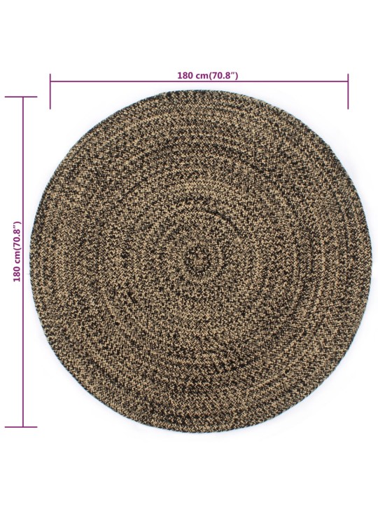 Paklājs, džuta, melns ar brūnu, 180 cm, roku darbs