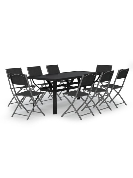 9-daļīgs dārza mēbeļu komplekts, pelēks, melns