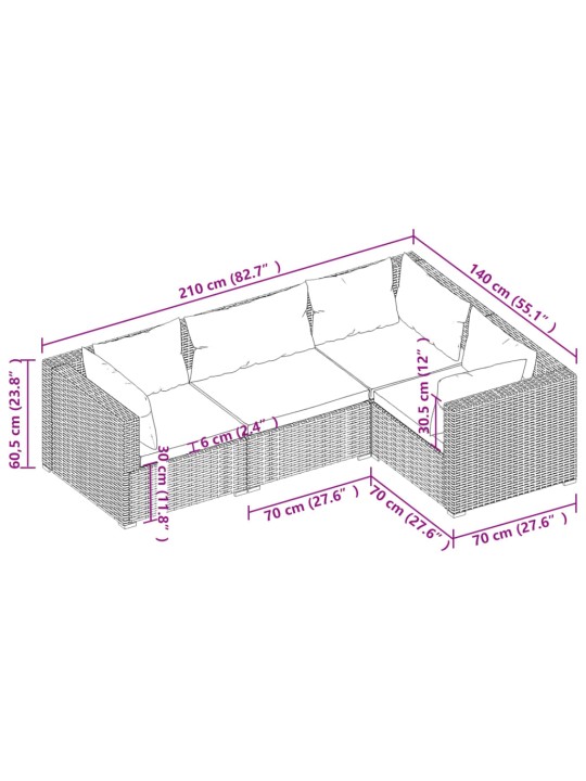 4-daļīgs dārza atpūtas mēbeļu komplekts, brūna PE rotangpalma
