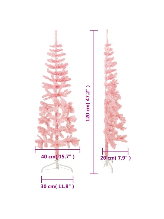 Mākslīgā ziemassvētku egle ar statīvu, pusapaļa, rozā, 120 cm