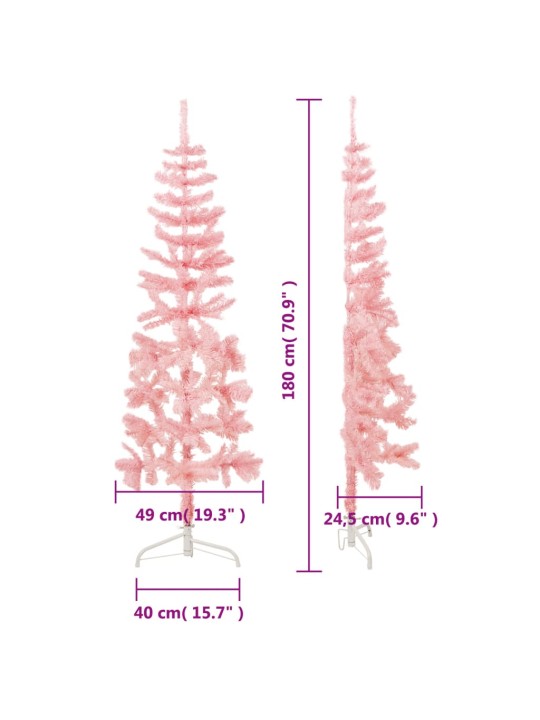 Mākslīgā ziemassvētku egle ar statīvu, pusapaļa, rozā, 180 cm