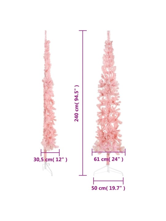 Mākslīgā ziemassvētku egle ar statīvu, pusapaļa, rozā, 240 cm
