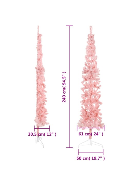 Mākslīgā ziemassvētku egle ar statīvu, pusapaļa, rozā, 240 cm
