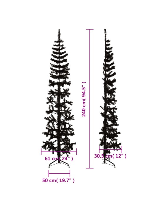 Mākslīgā ziemassvētku egle ar statīvu, pusapaļa, melna, 240 cm
