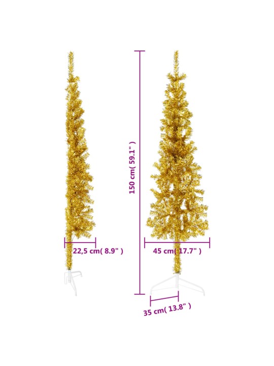 Mākslīgā ziemassvētku egle ar statīvu, pusapaļa, zelta, 150 cm