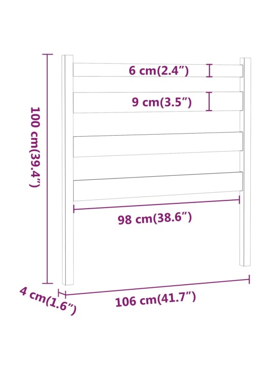 Gultas galvgalis, melns, 106x4x100 cm, priedes masīvkoks
