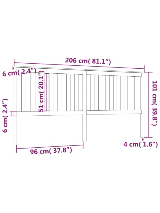 Gultas galvgalis, melns, 206x6x101 cm, priedes masīvkoks