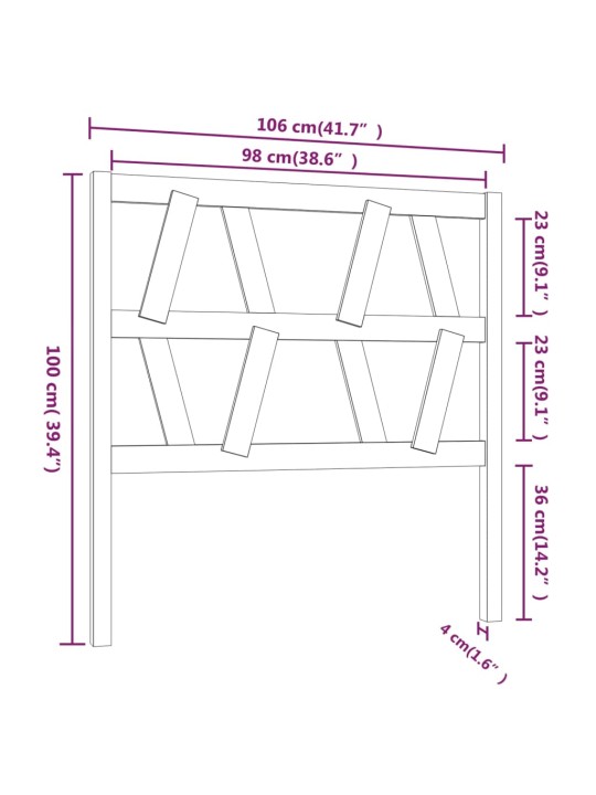 Gultas galvgalis, medus brūns, 106x4x100 cm, priedes masīvkoks
